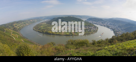 Vista la grande ansa del fiume Reno a Boppard in tedesco la valle Middle-Rhine Foto Stock