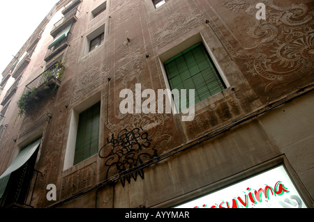 Das Gotische Viertel Barrí Gòtic Altstadt Città Vecchia Viertel Gotisches Haus house home Hauswand casa wall Fassade Foto Stock