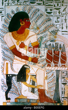 Egypt Valley of the Nobles Painting in Tomb of Sennefer (TT96) Tomba Painting of Sennefer e sua moglie Meryt -Sennefer era il sindaco della Cit meridionale Foto Stock