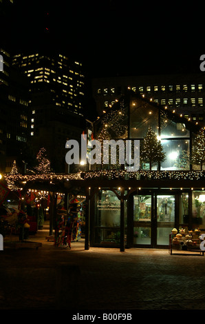 Boston le luci di Natale sulla 24 Ore di negozio di fiori a Quincy Market, Fanueil Hall Marketplace, Boston. Foto Stock