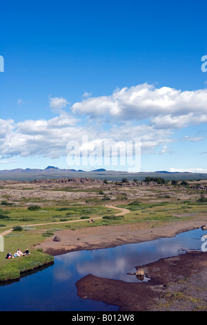 L'Islanda, Pingvellir. Questo è il più famoso parco nazionale in Islanda. Questa valle è citato in molte famose saghe islandese Foto Stock