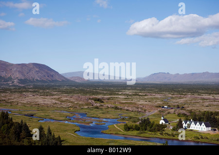 L'Islanda, Pingvellir. Questo è il più famoso parco nazionale in Islanda. Questa valle è citato in molte famose saghe islandese Foto Stock