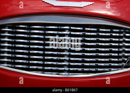 Red Austin Healey anteriore griglia cromata, cofano. In posizione orizzontale . Foto Stock