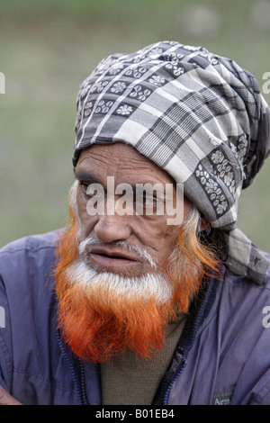 Ritratto di un anziano uomo pakistano con la sua barba tinta rosso, Bani Muri, Pakistan Foto Stock