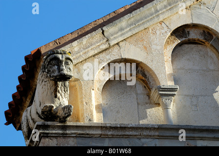 Dettaglio del leone di pietra e muratura Cattedrale di Santa Anastasia (Katedrala sv Stosije) Zadar croazia Foto Stock