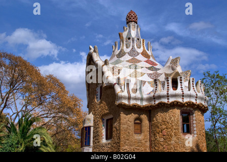 Edificio di Gaudi Parc Güell Barcellona Spagna Foto Stock