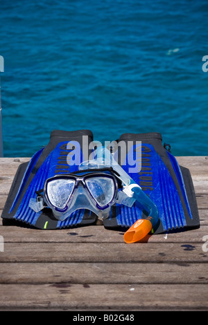 Le pinne, maschera e snorkel - Pronto per andare a fare snorkeling e scuba diving Foto Stock