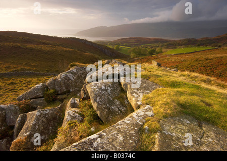 Il tramonto del Mawddach estuary dai Cadair Idris Snowdonia Wales UK Foto Stock