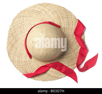 Cappello di paglia Sun garden cofano con nastro rosso Foto Stock