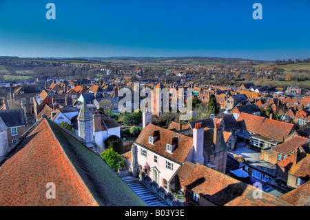 Vista panoramica mostra vecchi tetti del centro storico di cinque cinque port Segala East Sussex England Regno Unito Europa Foto Stock