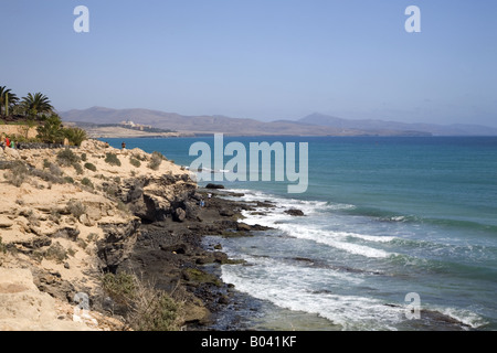 Parte rocciosa della costa sud di Costa Calma, Jandia, Fuerteventura, Isole canarie, Spagna Foto Stock