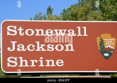 Parco nazionale di ingresso di servizio segno per il Stonewall Jackson Santuario, stazione di Guinea, Virginia. Foto Stock