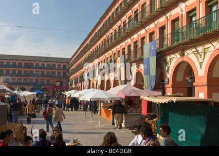 Le bancarelle del mercato in Plaza de la Corredera, città di Cordoba, Sito Patrimonio Mondiale dell'UNESCO, provincia di Cordoba, Andalusia (Andalucia) Foto Stock