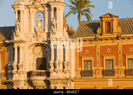 Palacio de San Telmo (San Telmo's Palace) al tramonto, città di Siviglia (Siviglia), provincia di Siviglia, in Andalusia (Andalucia). Foto Stock