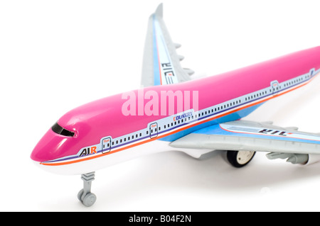 Scopo su bianco aeroplano giocattolo close up Foto Stock