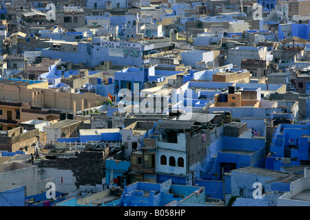 Città vecchia di Jodhpur, mostrando case blu, Rajasthan, India Foto Stock