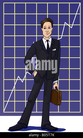 Business man in parte anteriore del grafico Foto Stock