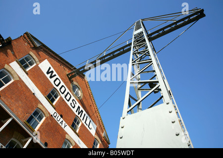 Magazzino convertito e porto a gru Woodsmill Quay, Queens Staith, York, North Yorkshire, Regno Unito. Foto Stock