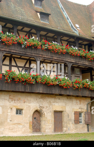 L'Europa, in Germania, in Baviera, Bamberg, Cortile delle Alte Hofhaltung, gotico halftimber architettura, antica corte Foto Stock