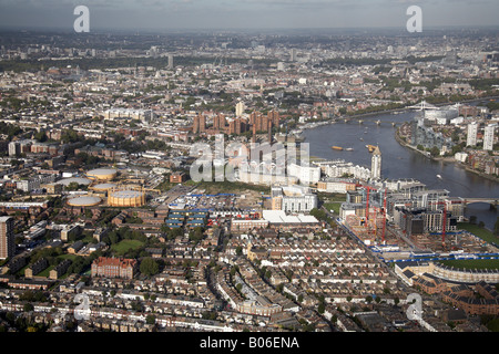 Vista aerea del nord est di Fulham Kensington Chelsea Sands fine lavori Gas Fiume Tamigi Battersea raggiungere Londra SW6 SW10 SW3 REGNO UNITO Foto Stock