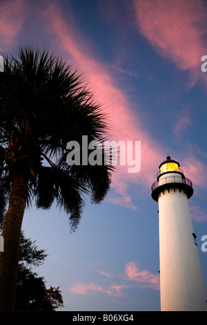 San Simons faro al tramonto, Saint Simons Island, Georgia Foto Stock