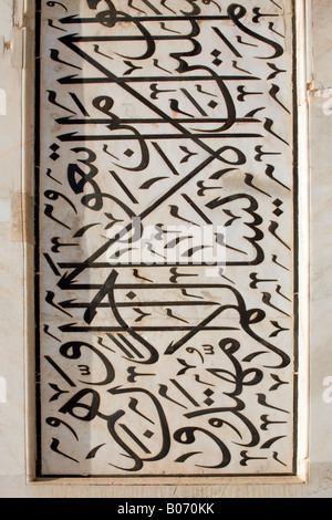 Agra - Taj Mahal mausoleo: calligrafia su grandi Pishtaq Foto Stock