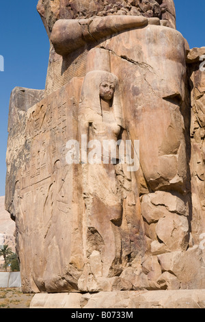 Dettaglio del Colosso di Memnon al tempio mortuario di Amenhotep III, la riva occidentale del Nilo, Luxor, Egitto Foto Stock