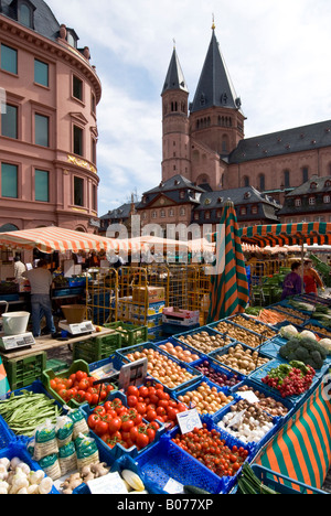 Il mercato nel centro di Mainz Foto Stock