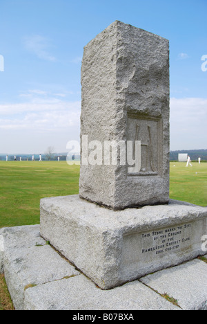 Hambledon Cricket lapide, Broadhalfpenny giù, Hambledon, Hampshire, Inghilterra, Regno Unito Foto Stock