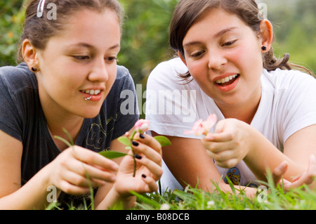 Le ragazze adolescenti che posa in erba Foto Stock