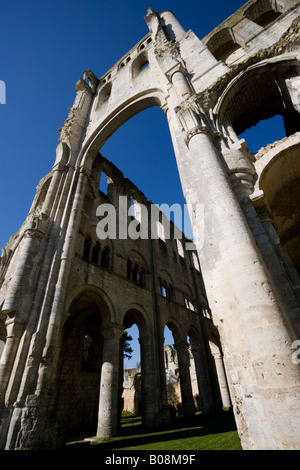 Pilastri e colonne dell'antica rovina rovine benedettina l'Abbaye de Jumièges in Jumieges Normandie Francia Foto Stock