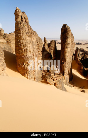 Formazione di roccia in Tin Akachaker, Tassili du Hoggar, Wilaya Tamanrasset, Algeria, sahara Africa Foto Stock