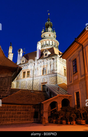 Schwarzenberg Castello nel centro storico di Cesky Krumlov, Krumau, Sito Patrimonio Mondiale dell'Unesco, Boemia del Sud, Repubblica Ceca Foto Stock