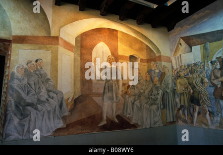 Gli affreschi di Daniele Vazquez Días nel Monasterio La Rábida, convento francescano a Huelva, Costa de la Luz, Andalusia, Spagna Foto Stock