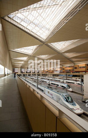 AVE ad alta velocità ferroviaria spagnola della compagnia ferroviaria Renfe nel Zaragoza-Delicias stazione ferroviaria, Saragozza, Saragozza, Aragona, S Foto Stock