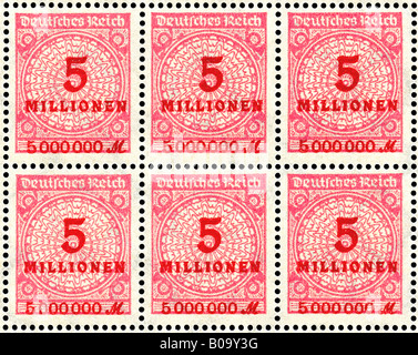 Inutilizzato Tedesco / Germania 1923 iper-inflazione periodo 5 Millionen blocco stamp. Foto Stock