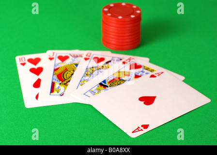 Royal Flush cuori Foto Stock