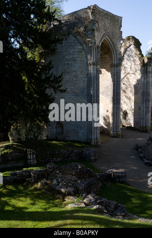 Norman abbazia benedettina ruderi di un antico monastero Abbaye de Jumièges in Jumieges Normandie Francia Foto Stock