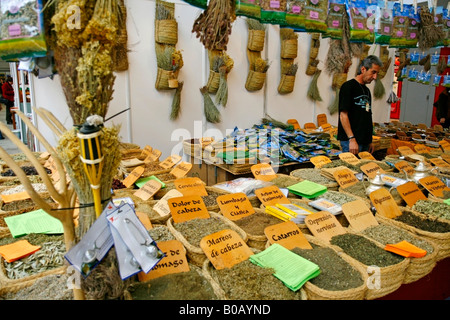 Piante medicinali in vendita in una fiera Foto Stock