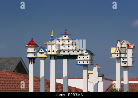 Verniciato colorato birdhouses nel cortile anteriore di una proprietà sulla Rt 12 della Riva Sud Carolina del Nord Foto Stock