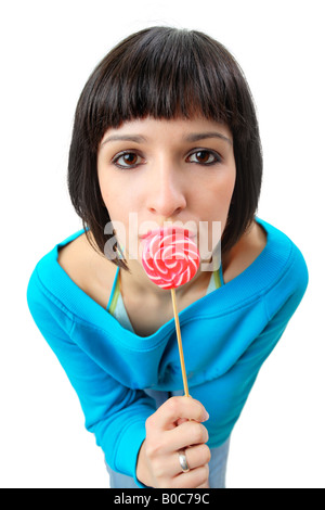 Ragazza con un lecca-lecca Foto Stock