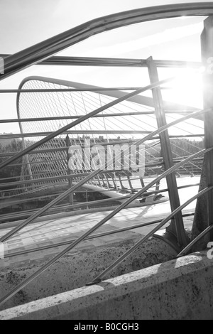 Puente Ponte Zubizuri progettato da Calatrava, Bilbao, Pais Vasco, Paesi Baschi Foto Stock