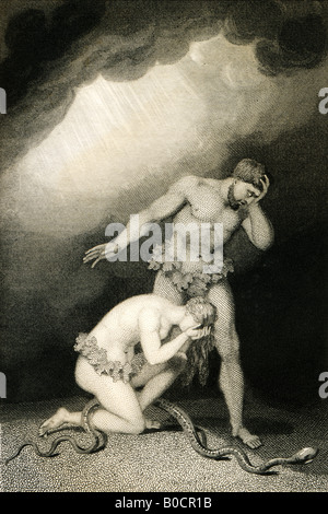 Xix secolo incisione della espulsione 1835 da un dipinto di R Westall RA da John Milton il paradiso perduto Libro 12 Foto Stock