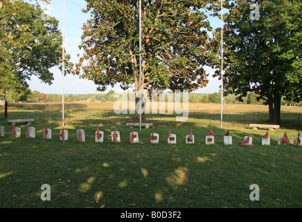 Una fila di lapidi in confederato guerra civile cimitero di Appomattox Court House, Virginia. Foto Stock