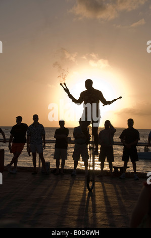 Street performer at Key West Sunset Celebration Foto Stock