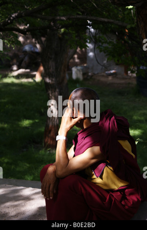 Il Tibetano monaco buddista nel giardino del monastero Foto Stock