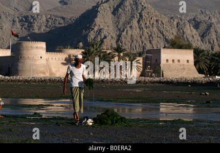 Khasab Fort in Khasab, sul telecomando penisola di Musandam, Oman. Foto Stock