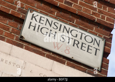 Kensington High Street segno, Londra Foto Stock
