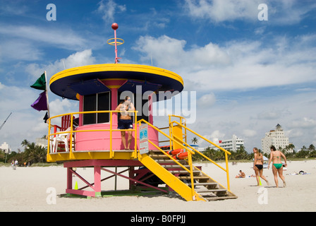Art deco spiaggia stazione di pattuglia sulla spiaggia di South Beach Miami Florida USA Foto Stock