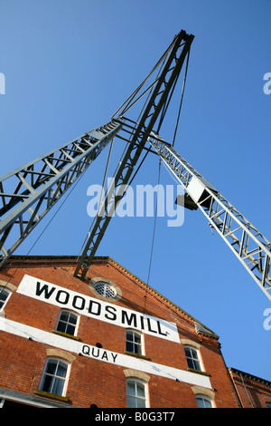 Magazzino convertito e porto a gru Woodsmill Quay, Queens Staith, York, North Yorkshire, Regno Unito. Foto Stock